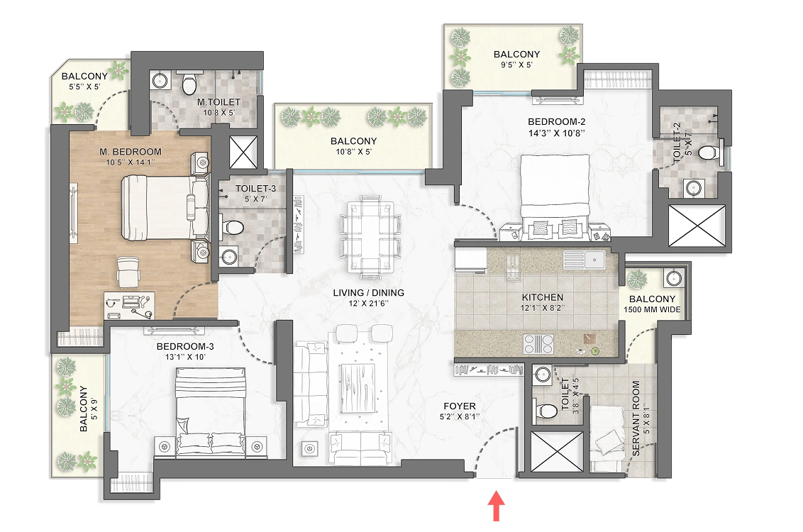 3 BHK + 4T Floor Plan