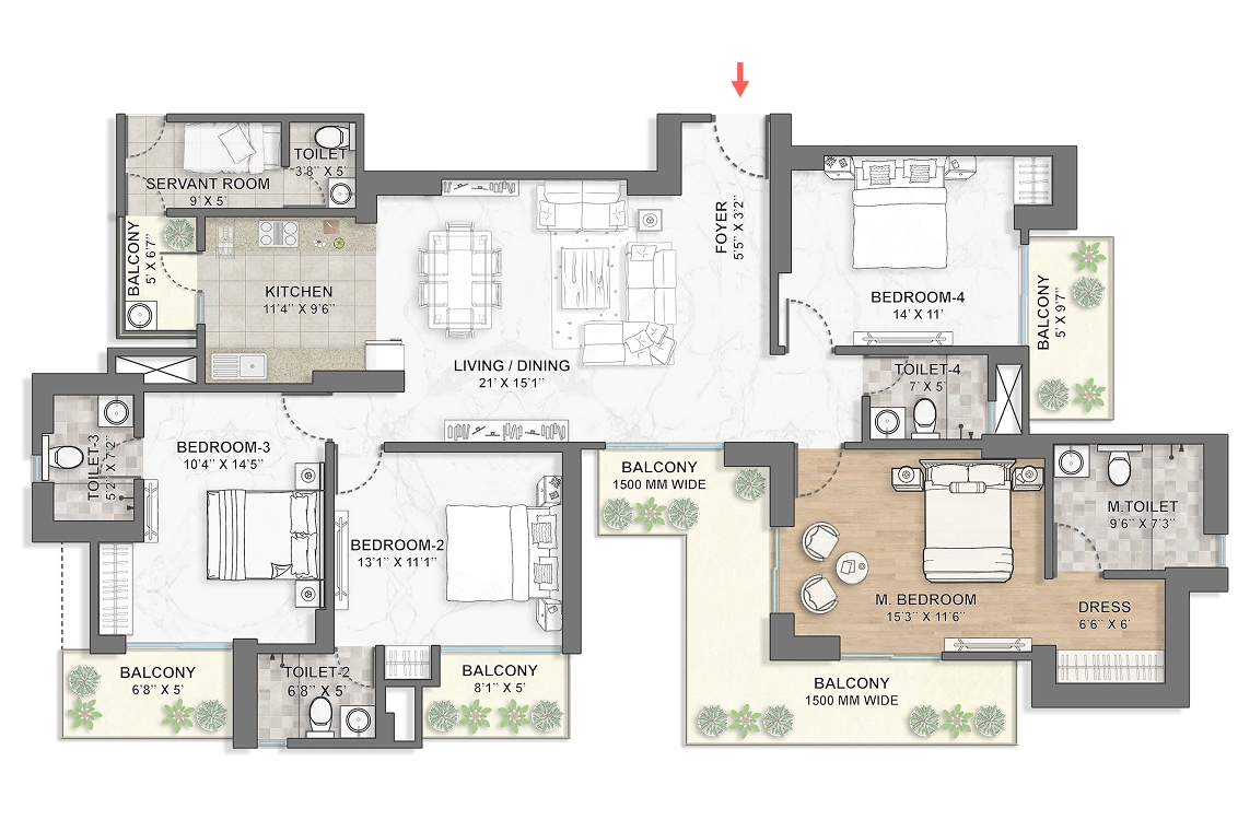 4 BHK + 5T Floor Plan